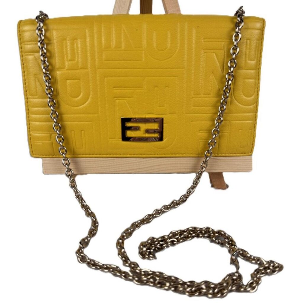 Fendi 2008 Lemon Giallo Embossed Nappa Leather Wallet on Chain Y2K Vintage Model 8M0219