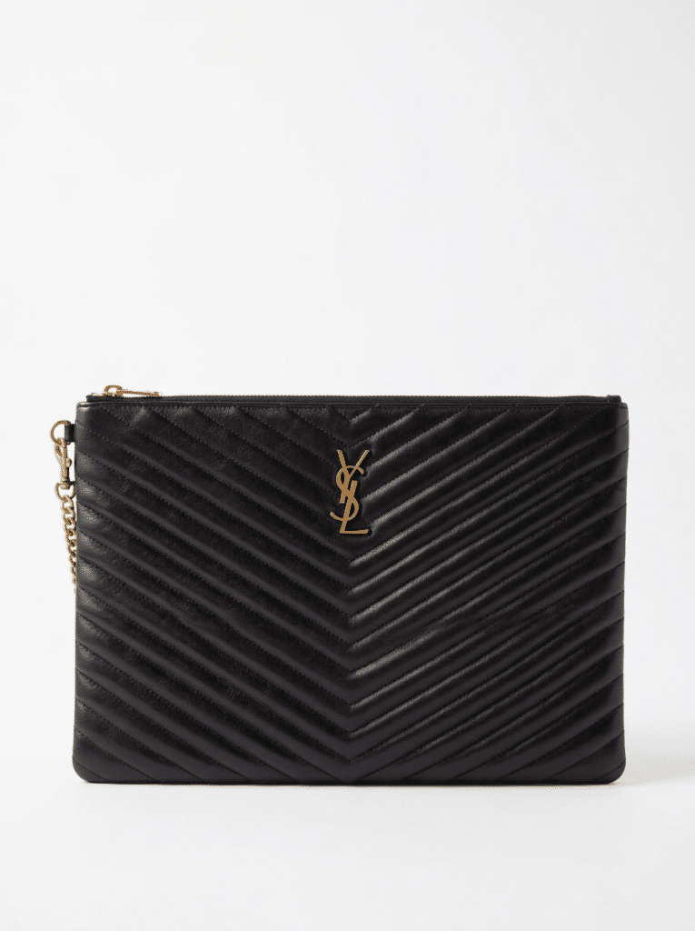 Saint Laurent YSL Monogram Matelassé Chevron Black Leather Document Clutch 440222