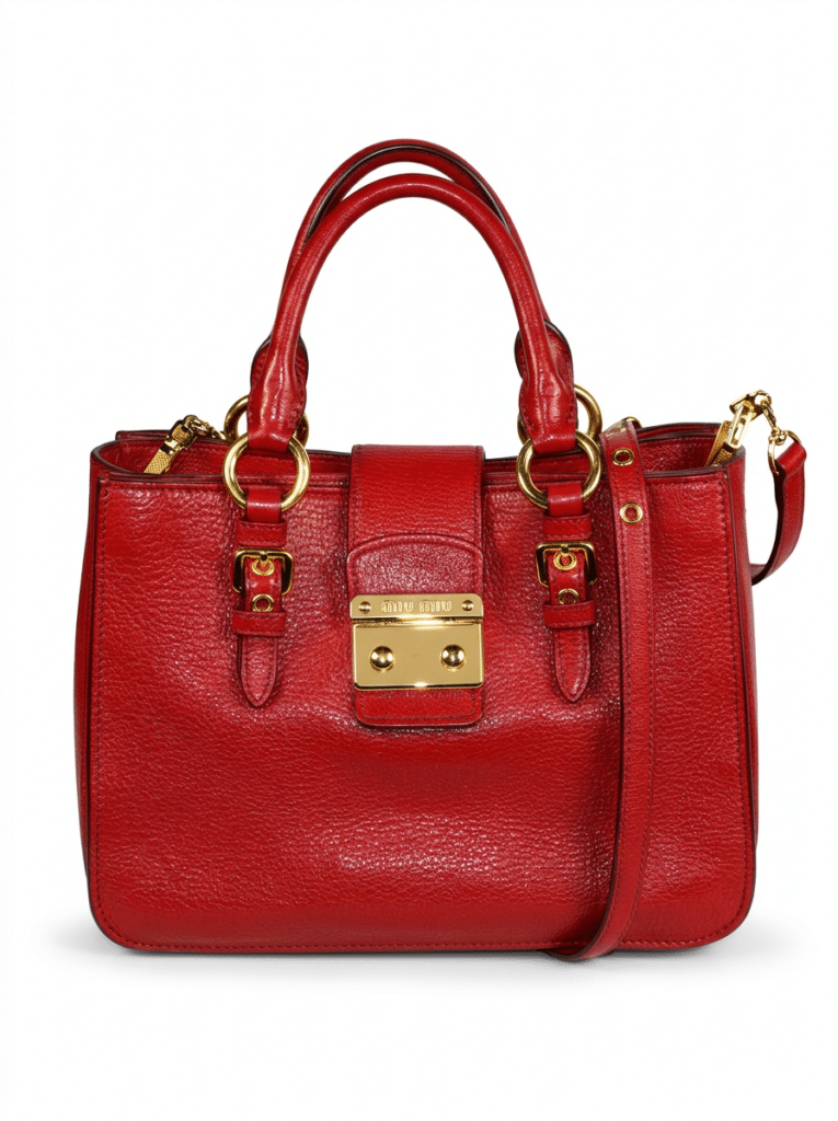 Miu Miu Red Calfskin Leather 2-Way Top Handle Shoulder Bag Gold Hardware