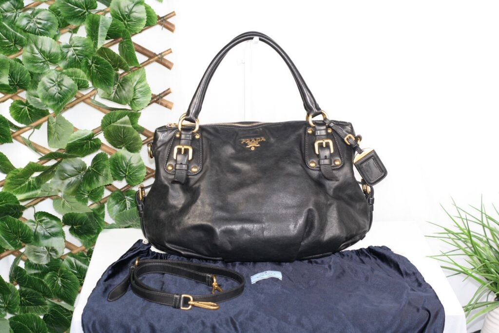 Prada BR4281 Nero Soft Calf Leather Convertible Buckle Satchel