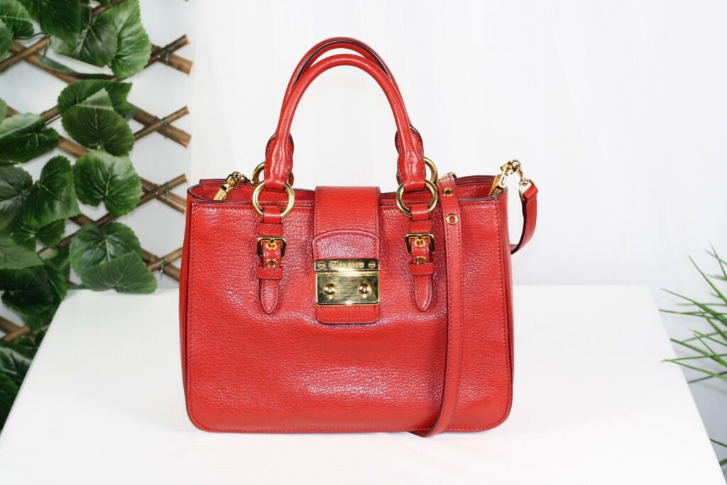 Miu Miu Red Calfskin Leather 2-Way Top Handle Shoulder Bag Gold Hardware