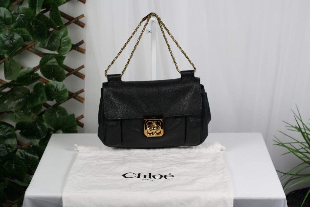 Chloé Elsie Black Leather Chain Shoulder Bag Gold Hardware 3S0666-153